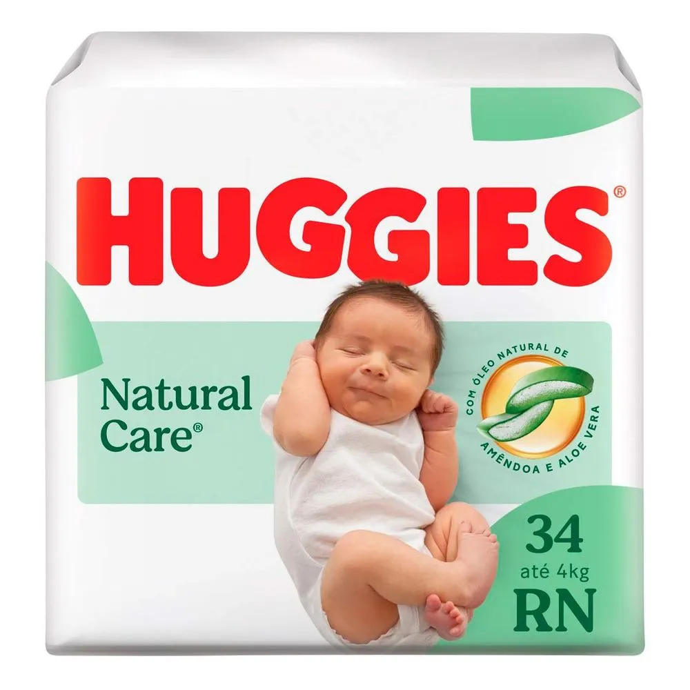 Fralda Descartável Huggies Premium Natural Care RN 34 Unidades