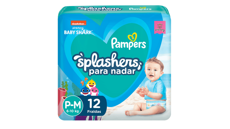 Fralda Pampers Splashers Baby Shark Praia e Piscina P/M 12 Unidades