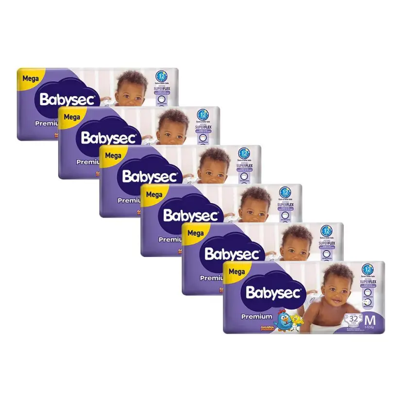 Kit 6 Fraldas Babysec Galinha Pintadinha Premium Tamanho M 32 Unidades Cada