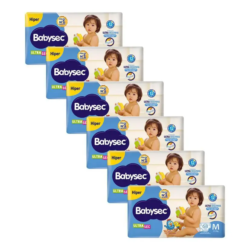 Kit 6 Fraldas Babysec Galinha Pintadinha Ultrasec Hiper Tamanho M 68 Unidades Cada